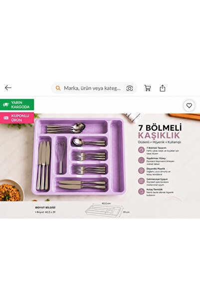 7 BÖLMELİ ÇEKMECE İÇİ KAŞIKLIK - çatal kaşık bıçak düzenleme organizeri plastik