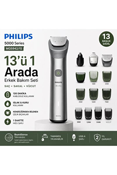 Philips 5000 Serisi 13in1,Erkek Bakım Seti,Yüz/Saç/Vücut Tıraş Makinesi,Islak...