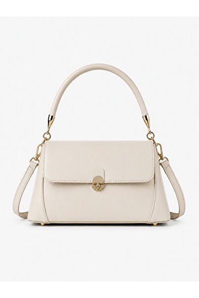 Miesse Women's Gold Lock Detailed Hand and Shoulder Bag - Cream