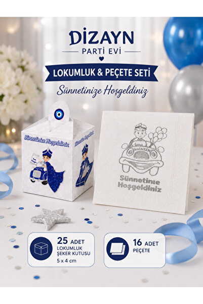 Dizayn Parti Evi Sünnet Lokumluk ve Peçete Seti 25 Adet Lokum Kutusu 16 Adet ...