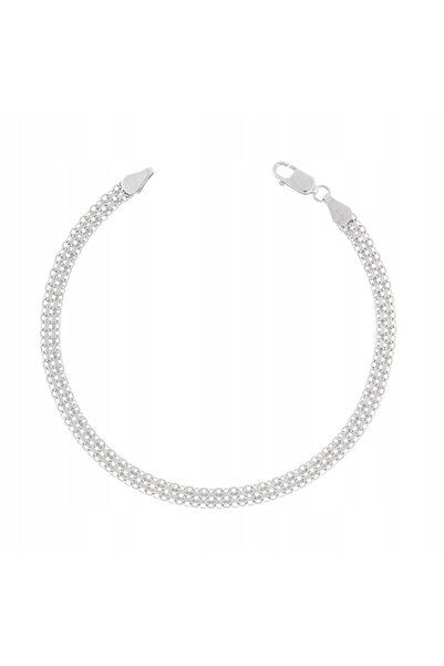 NO BRAND Brățară Bismark argintie, 3 rânduri, 20cm, 4.5mm, placată cu rodiu