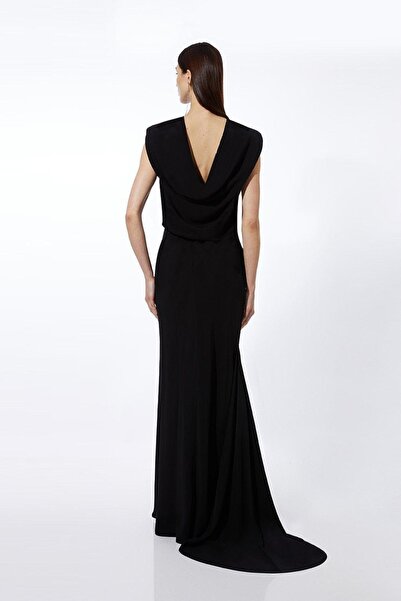 NO BRAND Rochie de seară maxi neagră cu spatele deschis și trenă Karen Millen 40