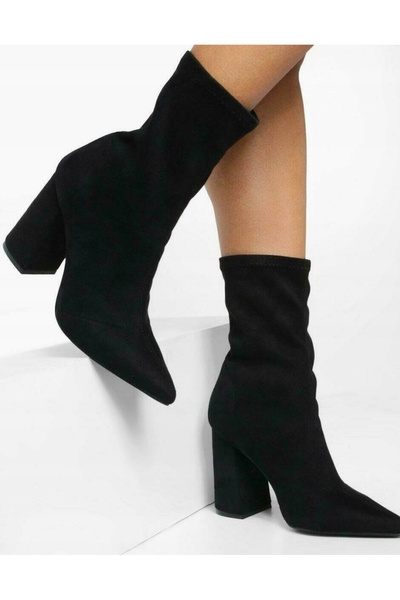 NO BRAND Boohoo 41 Botine clasice negre, tip slip-on, din piele ecologică, cu...