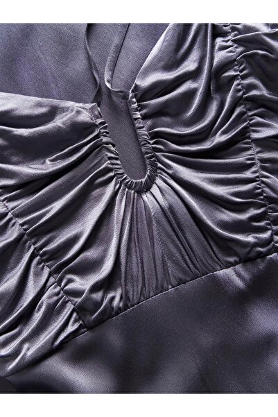NO BRAND Rochie maxi din satin, fără bretele, cu spatele deschis și șliț m