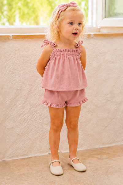 Elo Ruffle Legged Dusty Rose Baby 2-Piece Set with Tie Strap
