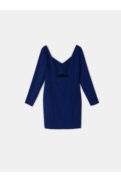 NO BRAND Rochie mini tip creion, bleumarin, cu model, cu mânecă lungă, clasic...