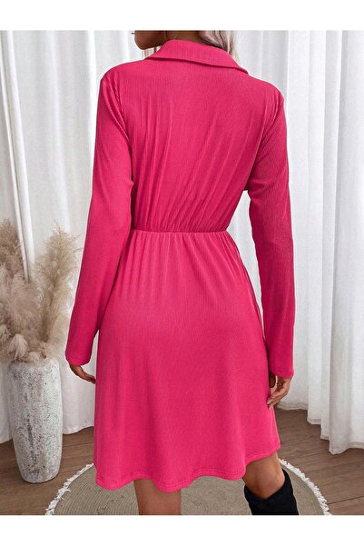 NO BRAND Rochie roz în dungi, cu guler tip colier, mâneci lungi, Shein 38