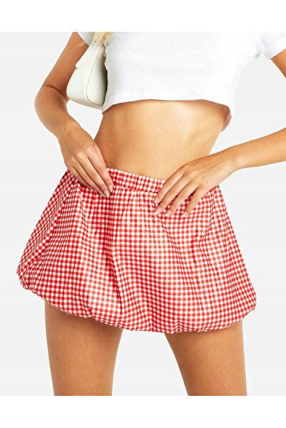 NO BRAND Fustă mini albă și roșie, cu carouri, Bombon, talie elastică, Boohoo 40