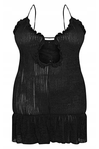 NO BRAND Rochie mini tricotată neagră cu bretele și volane Prettylittlething 44