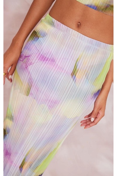 NO BRAND Prettylittlething fustă maxi plisată, elastică, ombre, colorată 36