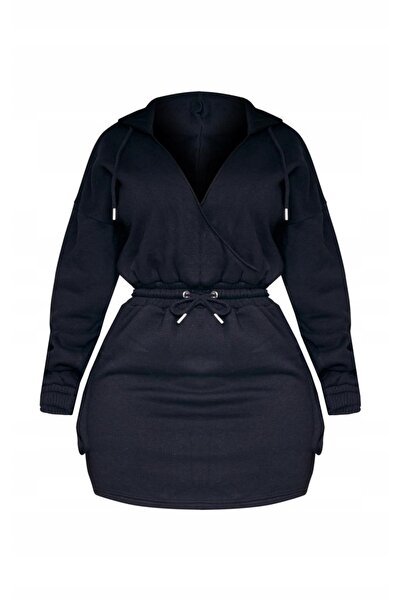 NO BRAND Prettylittlething 38 Rochie mini neagră mulată cu glugă