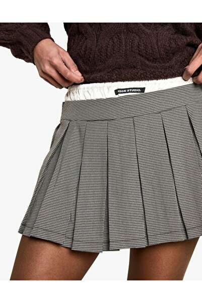 NO BRAND Fustă mini gri cu model pepitka, talie înaltă, cu defecțiuni, Boohoo 42