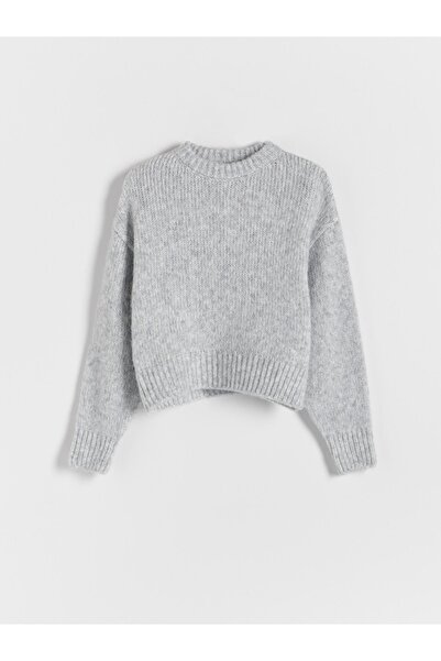 NO BRAND Pulover tricotat clasic gri deschis, cu mâneci lungi și guler rotund, L