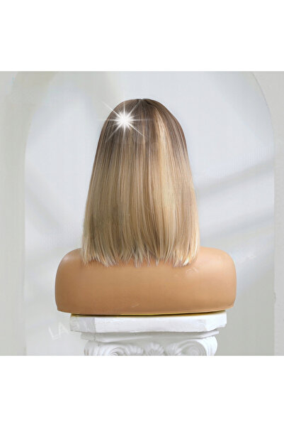 NO BRAND Perucă de damă blondă tip bob, păr natural