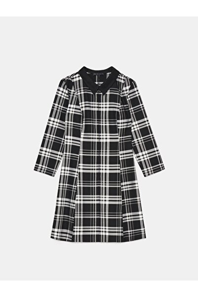 NO BRAND Rochie mini în linie A, neagră în carouri, cu mâneci lungi și guler,...