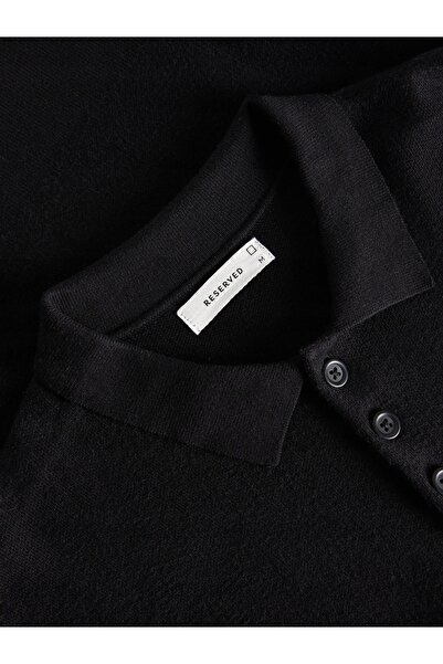 NO BRAND Pulover negru cu mânecă lungă, tip polo, cu viscoză, mărimea S