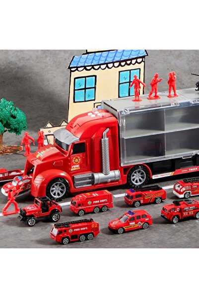 NO BRAND Camion de pompieri Camion cu mașini Mașini Set cadou cu figurine 25X