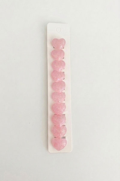 Le Mabelle Pink Glitter Heart Figured Hair Earrings for Girls, Pack of 10