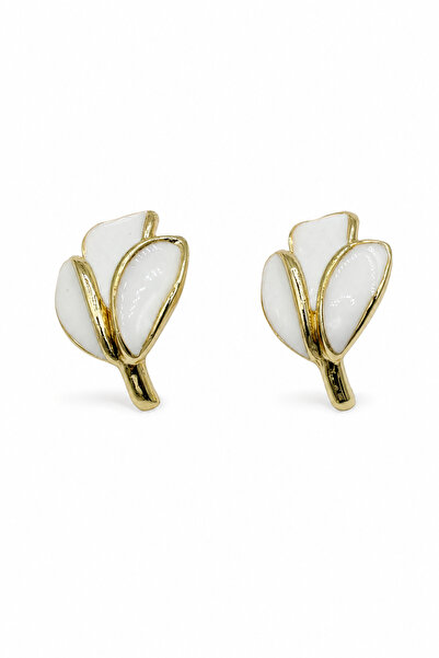 Jack Ferrero Elegant White Enamel Leaf Motif Yellow Tone Women's Bijouterie E...