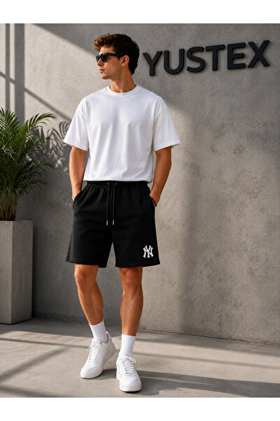 yx yustex sport شورت رجالي مطبوع عليه NY، شورت أساسي من خيطين (عبوة فردية وعب...