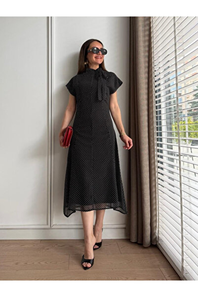 My Blog Black Bow Collar Polka Dot Dress - 2Y8276