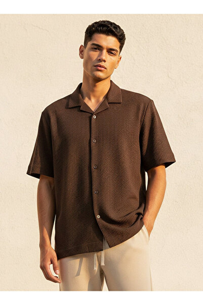 Iconic Regular Fit Camp Collar Textured Short Sleeves Shirt