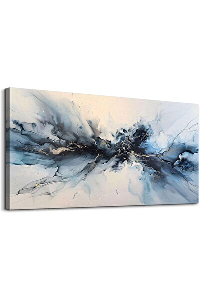 HOME MODE Navy Blue Gold Abstract Ink Art Gallery Wrapped Canvas Wall Art | 5...
