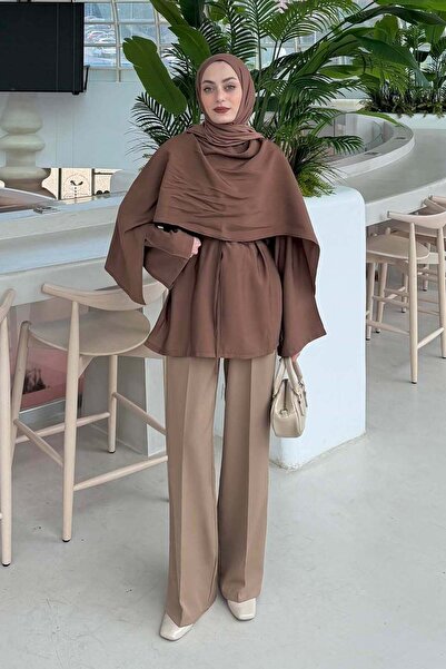 lamelif Shawl Tie Detail Tunic Soft Brown