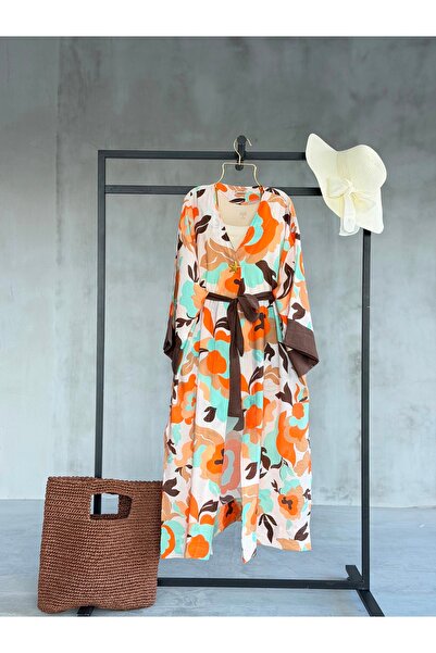 Hatun Atila Patterned Waist-Tied Long Kimono with Starfish Detail 0126