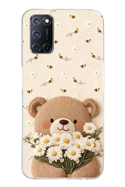 TechTree OPPO A52-A72-92 Uyumlu Arı ve Papatya Sevimli Ayıcık Baskılı Silikon...