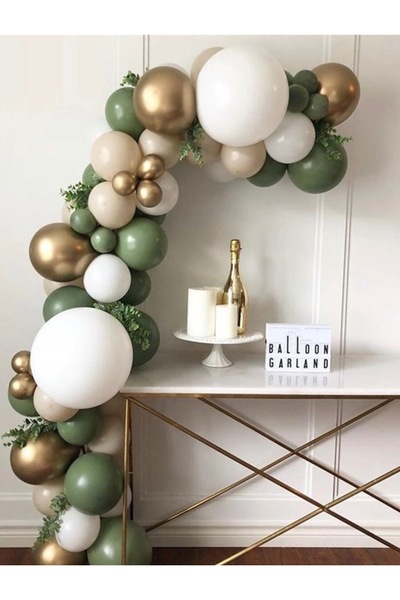 Çemrek Süs Parti Gold Chrome Mold Green Sea Sand White Balloon Chain Set of 100
