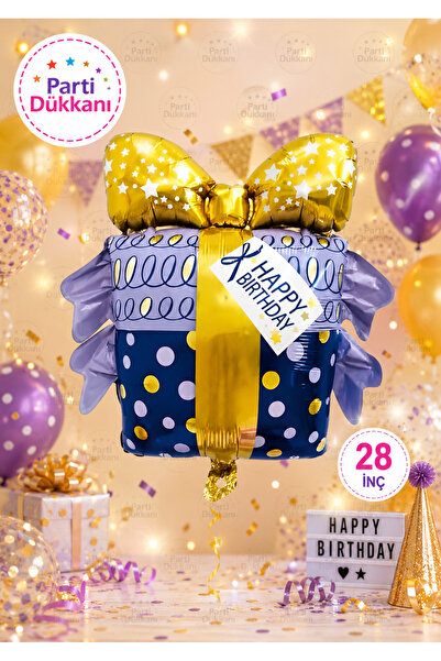 Parti Dükkanı Hediye Kutusu Folyo Balon 28 İnç 71 cm Helyum Uyumlu Happy Birt...