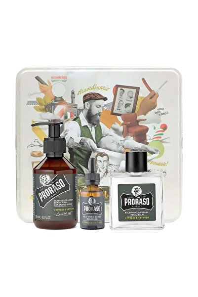 Proraso Κιτ Περιποίησης Γενειάδας Κυπαρίσσι & Βετιβέρ σε Μεταλλικό Κουτί, 3 τ...