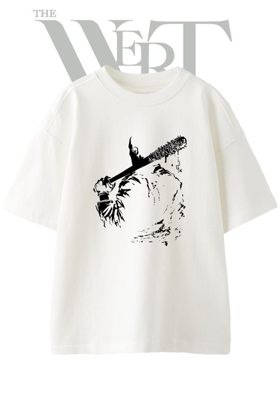 THEWERT Negan Lucille Design Printed Unisex White Oversize T-Shirt