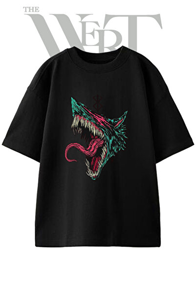 THEWERT Beast of Darkness Design Printed Unisex Black Oversize T-Shirt
