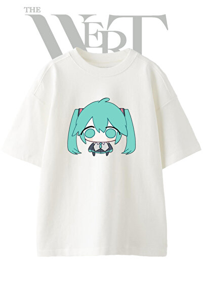 THEWERT Hatsune Miku_10 Σχέδιο με στάμπα Unisex Λευκό μπλουζάκι oversize