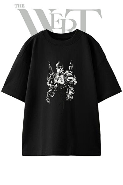 THEWERT Tribal Knight Design Printed Unisex Black Oversize T-Shirt