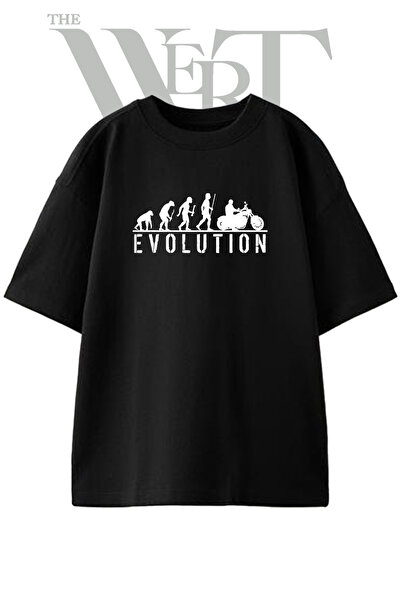 THEWERT Μπλουζάκι με στάμπα Motorcycle Evolution Design, Unisex, Μαύρο, Oversize