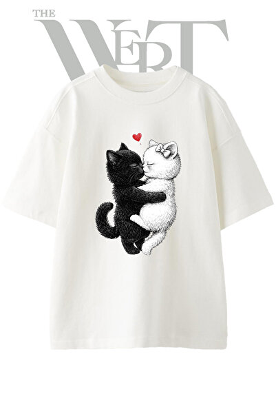 THEWERT Μπλουζάκι Cat Opusme Design με στάμπα Unisex Λευκό Oversize