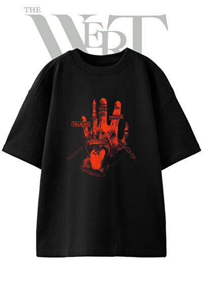 THEWERT Cok Konusan El Tasarım Printed Unisex Black Oversize T-Shirt