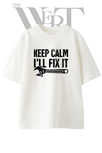 THEWERT Wrench Fixit Design Printed Unisex White Oversize T-Shirt
