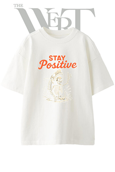 THEWERT Skeleton Kopek Baligi Design Printed Unisex White Oversize T-Shirt