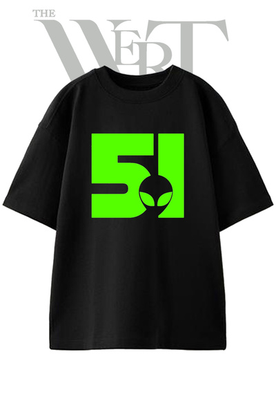 THEWERT Dizajn Area 51, štampana unisex crna majica prevelikog kroja