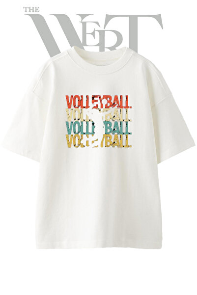 THEWERT Volleyball Retro Design Printed Unisex White Oversize T-Shirt