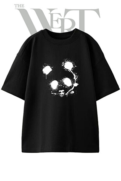 THEWERT Μπλουζάκι Unisex με στάμπα Splatter Panda Design, μαύρο, oversized