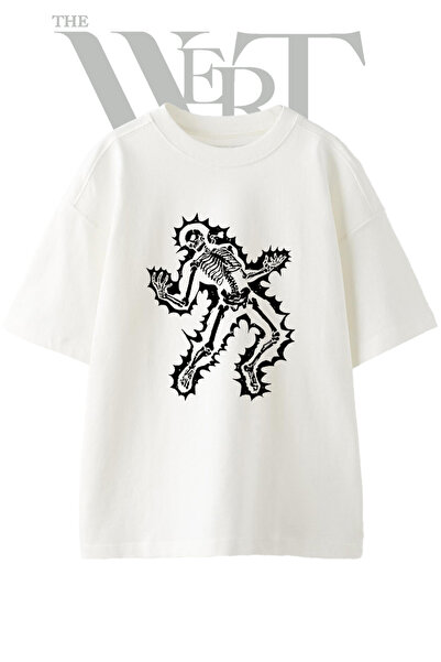 THEWERT Μπλουζάκι Unisex με σχέδιο Punk Skeleton, λευκό, oversized