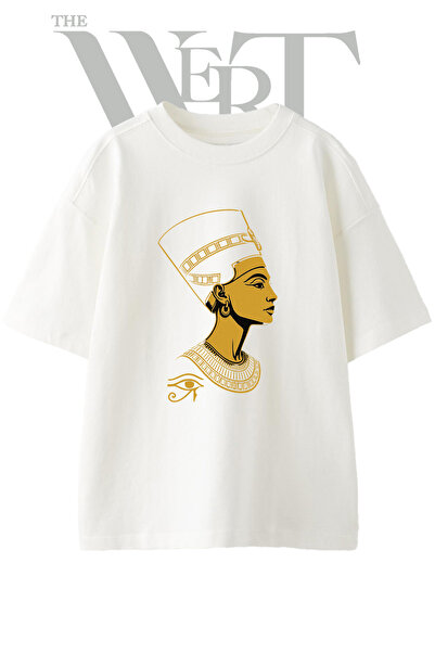 THEWERT Nefertiti Design Printed Unisex White Oversize T-Shirt