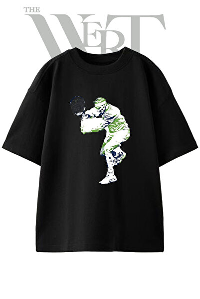 THEWERT Tricou oversize negru unisex cu imprimeu Rafael Nadal Design