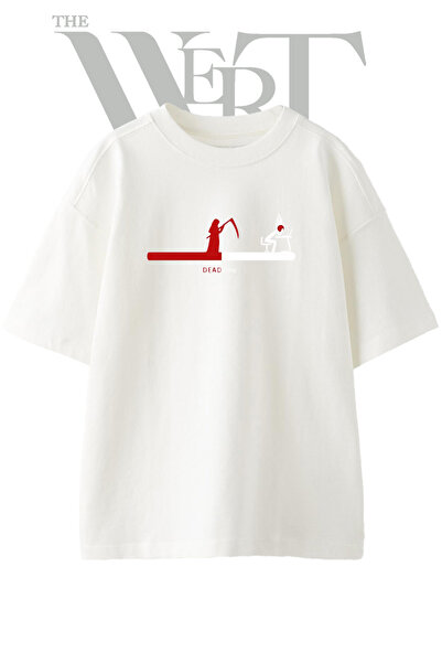 THEWERT Grim Reaper Deadline Design Printed Unisex White Oversize T-Shirt