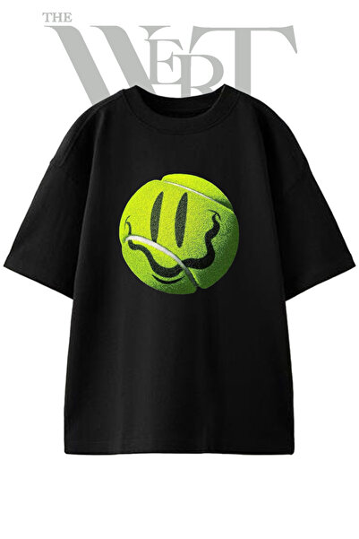 THEWERT Melting Smiley Design Printed Unisex Black Oversize T-Shirt
